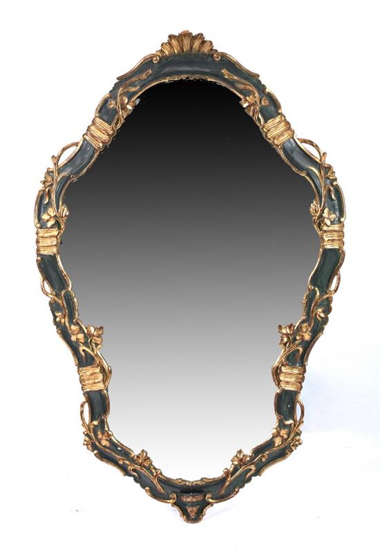 Appraisal: CONTINENTAL PAINTED AND GILT-WOOD CARTOUCHE SHAPE WALL MIRROR th- th