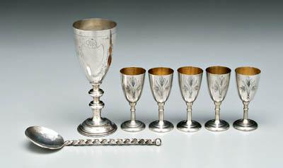 Appraisal: Seven Russian Polish silver items Polish goblet with floral decoration