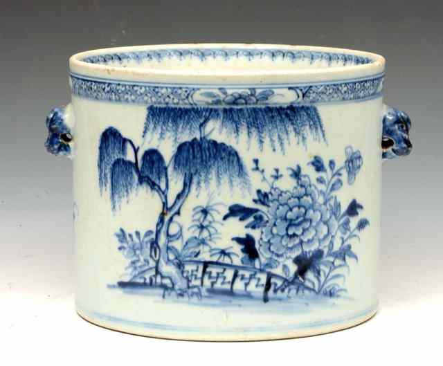 Appraisal: A CHINESE BLUE AND WHITE CYLINDRICAL JARDINI RE with fence