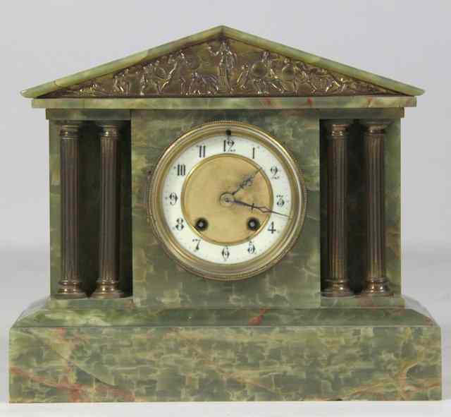 Appraisal: A green marble mantel clock with French striking movement cm