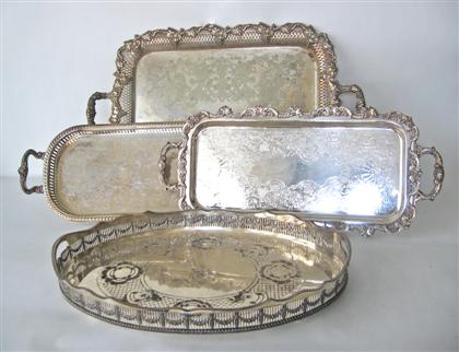 Appraisal: Four silverplate traysThree of oval shape with twin handles and