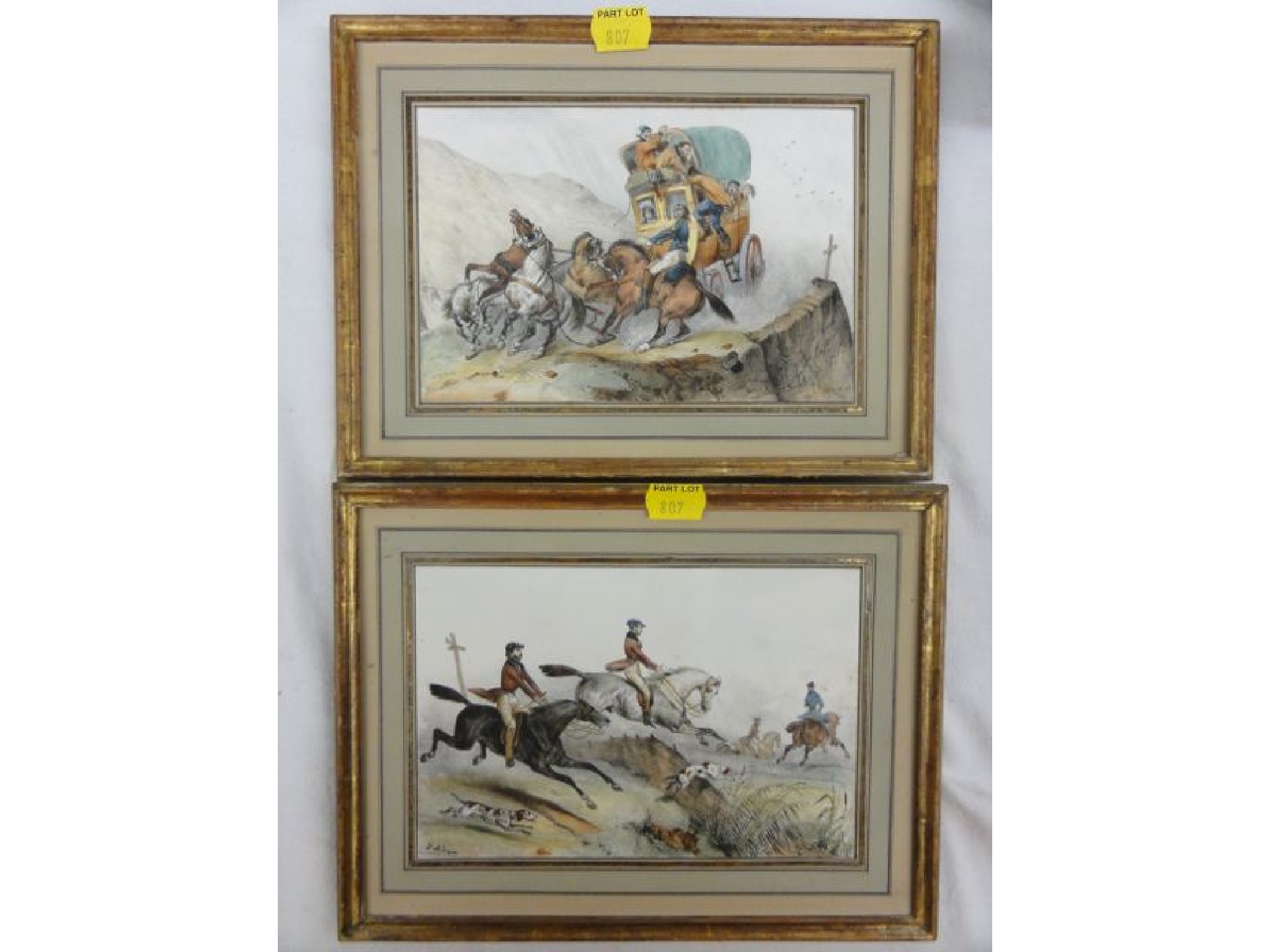 Appraisal: A pair of th century coloured lithographs showing a dramatic