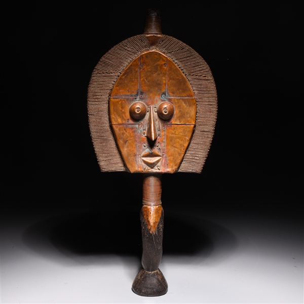 Appraisal: West African wood and metal tribal Kota mask on wooden