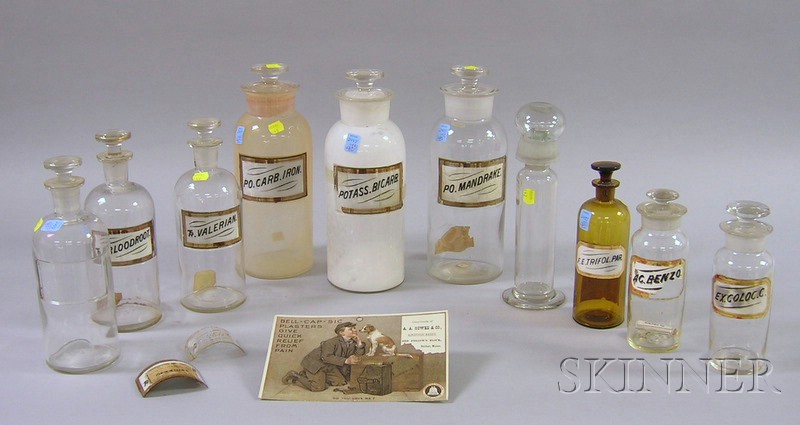 Appraisal: Nine Mostly Colorless Molded and Blown Glass Apothecary Bottles with