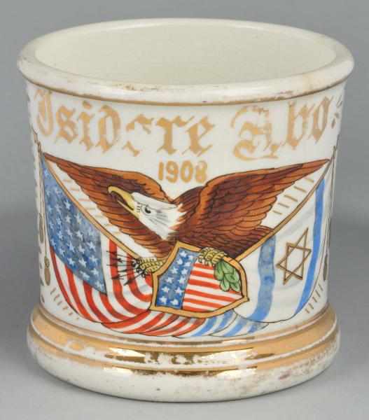 Appraisal: Patriotic Shaving Mug Description Gilt name Isidore Abo Dated and