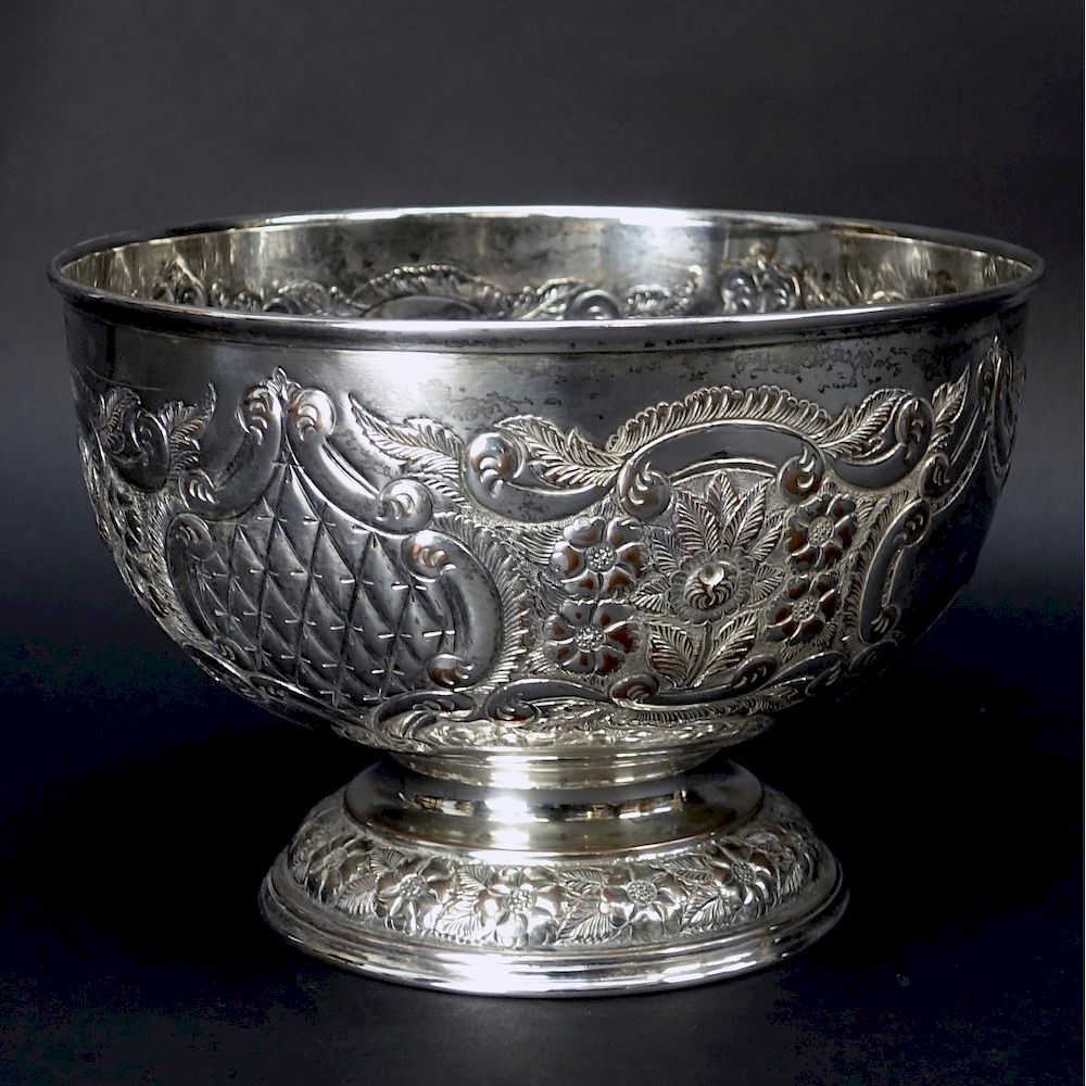 Appraisal: th C Repousse Silver Plate Centerpiece Bowl Large Late th