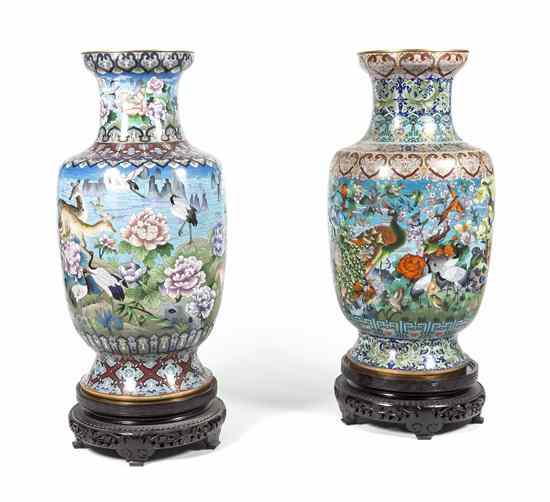 Appraisal: Two Massive Chinese Cloisonne Vases each of baluster form the