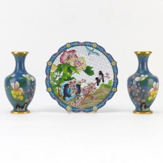 Appraisal: Grouping of Three Chinese Cloisonn Enamel Tableware Includes matching pair