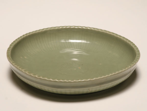 Appraisal: Large Chinese Ming Dynasty Longquan celadon dish circa molded floral