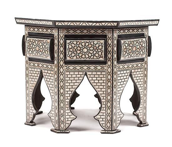 Appraisal: A Moorish Style Mother-of-Pearl Inlaid Table Height x width inches