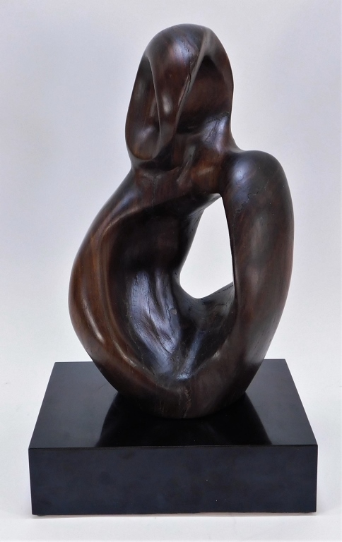 Appraisal: ELEANORE POEY ABSTRACT CARVED WOOD SCULPTURE United States th CenturyBiomorphic