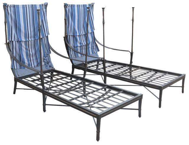 Appraisal: pair Cast aluminum outdoor canopy chaise longues designed by Richard