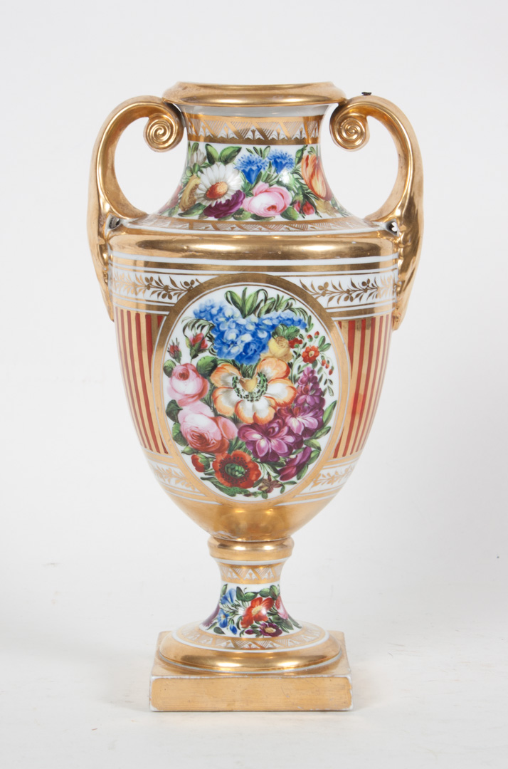 Appraisal: English floral painted gilt ceramic urn second quarter- th century