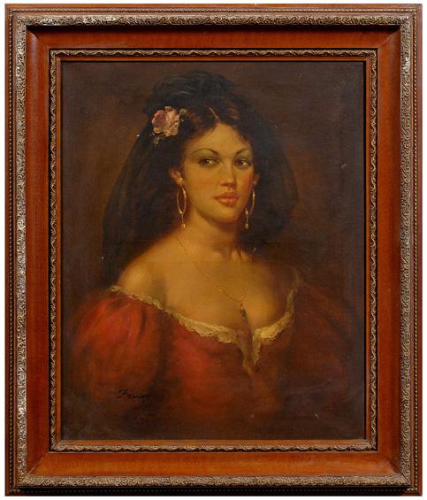 Appraisal: Portrait signed quot F Thomas quot portrait of Spanish woman