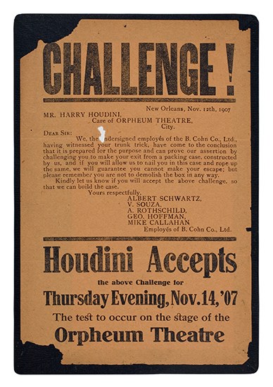 Appraisal: HOUDINI HARRY Letterpress challenge offered by the B Cohn Co