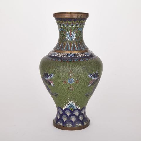 Appraisal: Canton Dragon Cloisonne Vase Decorated over the body with two