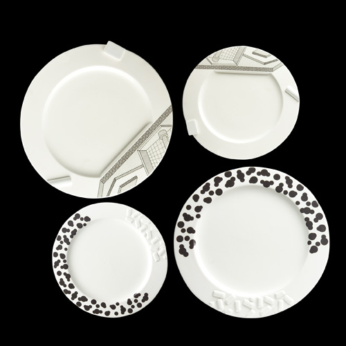 Appraisal: ETTORE SOTTSASS MEMPHIS Two pairs of dinner plates transfer-decorated with