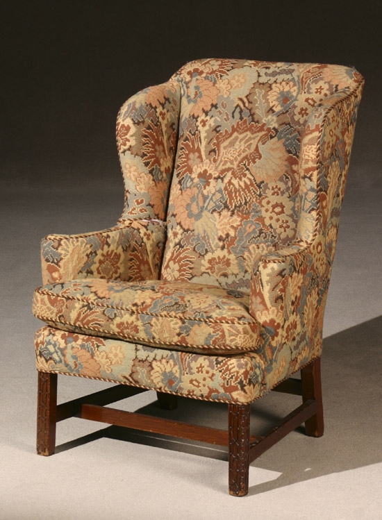 Appraisal: George III Style Mahogany Tapestry Upholstered Wing Armchair Late th-Early