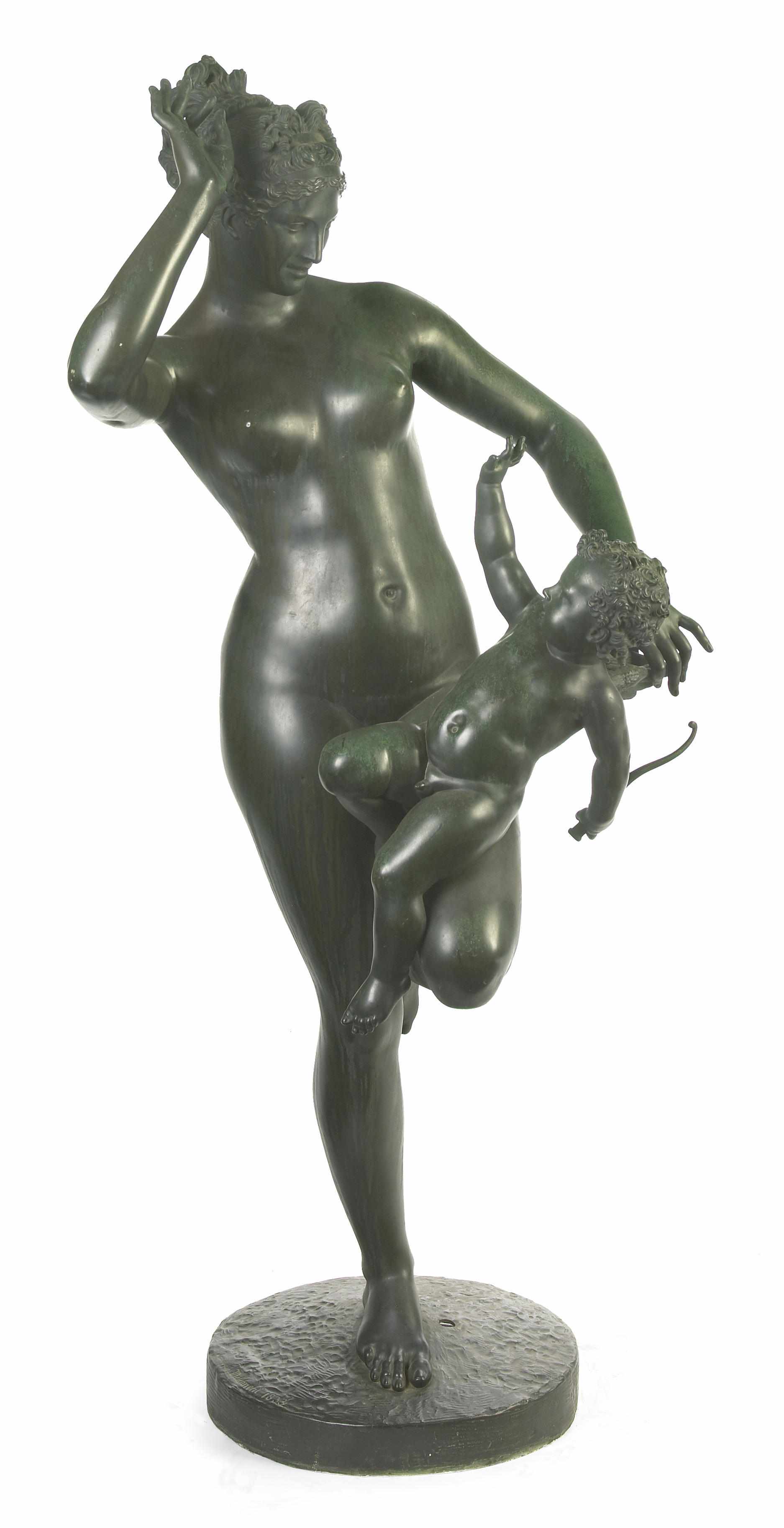 Appraisal: A near life size Italian patinated bronze figural group after