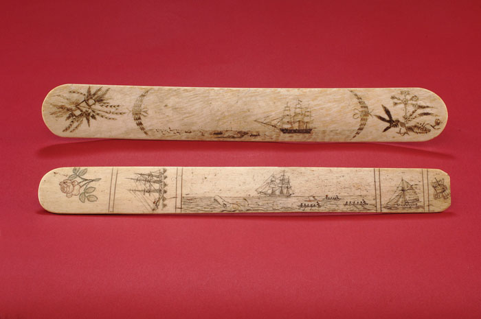 Appraisal: SCRIMSHAW POLYCHROME-DECORATED WHALEBONE LADY'S BUSK BELONGING TO H PALMER Engraved