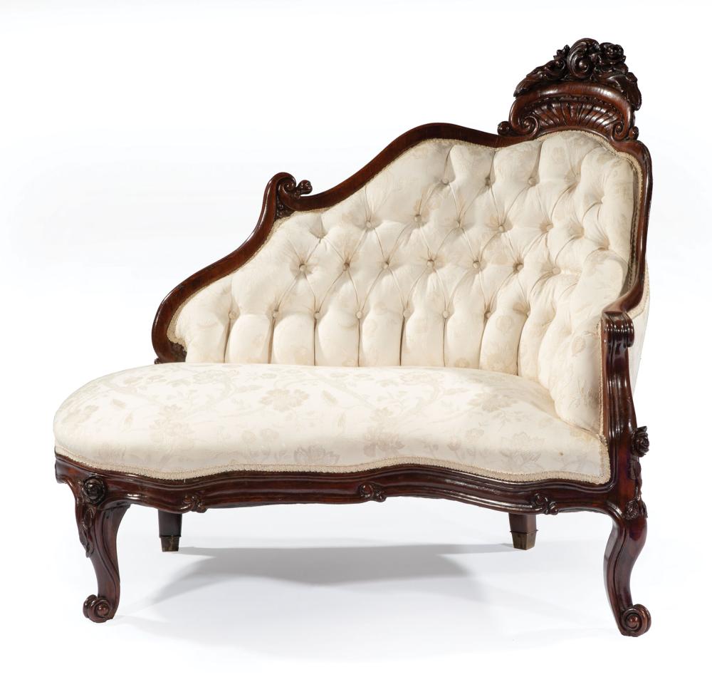 Appraisal: American Rococo Carved and Laminated Rosewood Meridienne c - attr