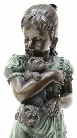 Appraisal: Life-sized patinated bronze sculpture Girl with Dog and Puppies signed