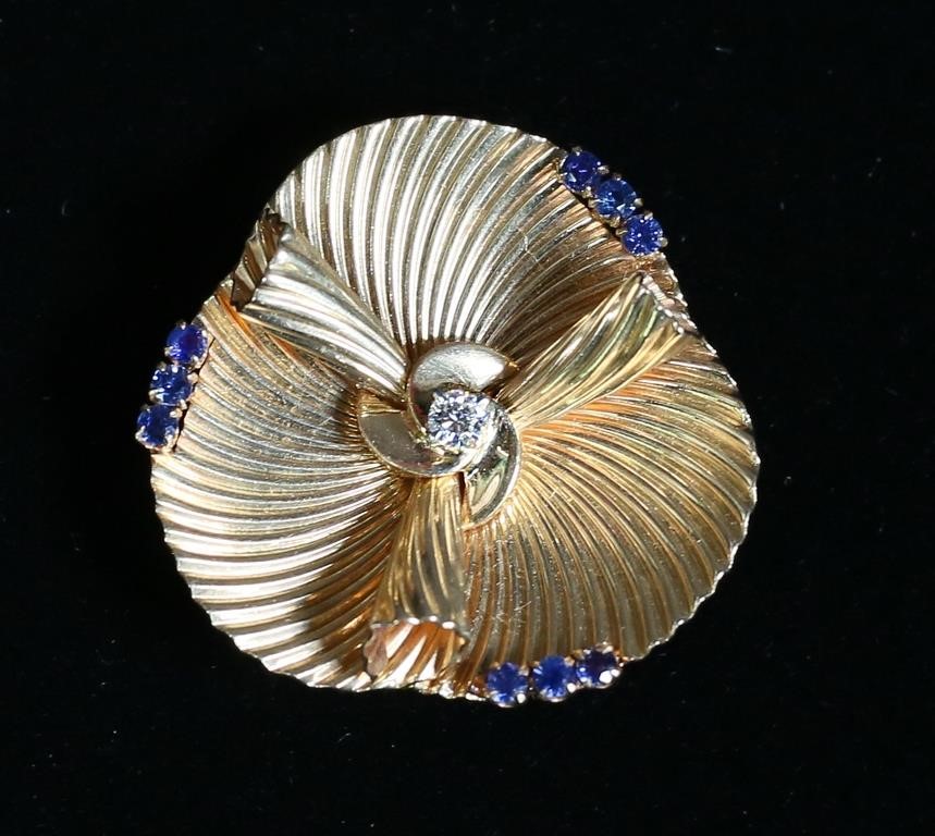 Appraisal: CARTIER K GOLD DIAMOND AND SAPPHIRE BROOCHVintage Cartier K gold