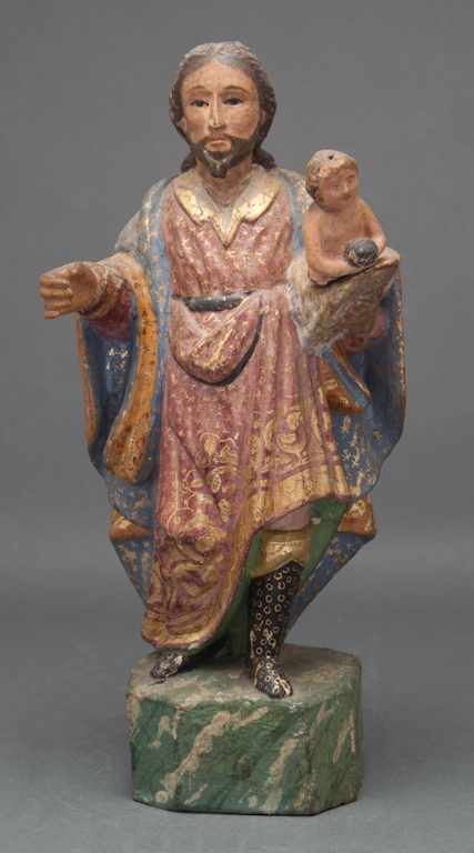 Appraisal: Spanish Colonial carved and polychrome wood santos group of St