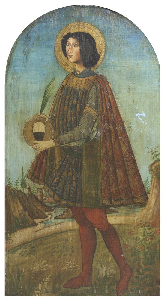 Appraisal: Italian School th Century Portrait of Saint in Medieval Landscape