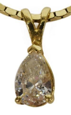 Appraisal: Estate kt yellow gold diamond pendant necklace approx ct pear-shaped