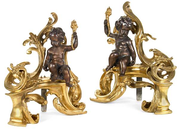 Appraisal: A pair of Louis XV style gilt and patinated bronze