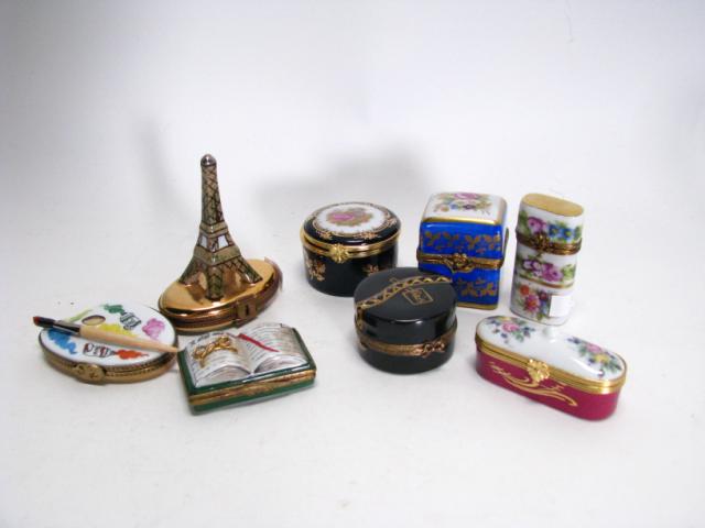 Appraisal: Group of eight Limoges porcelain boxes including artist palette Eifel