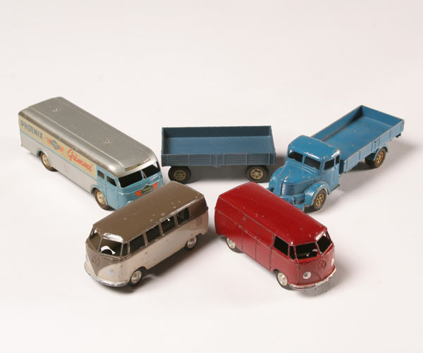 Appraisal: Marklin flatbed truck flatbed wagon two Volkswagen buses and Firestone