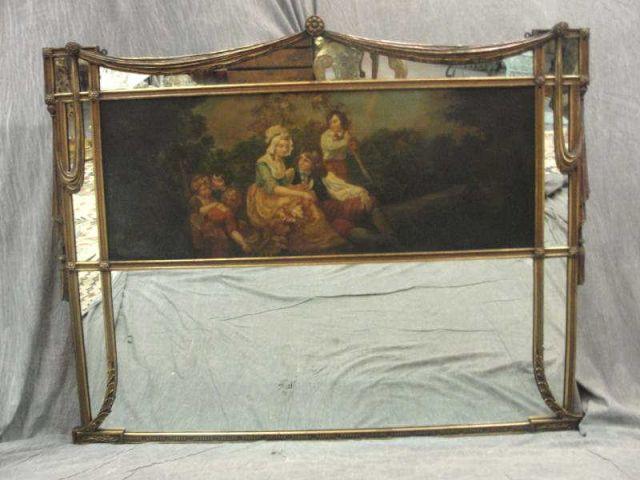 Appraisal: Trumeau Style Mirror with Oil Painting on Crown Great looking