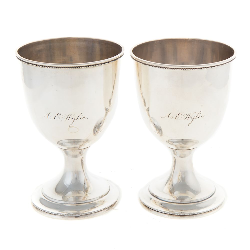 Appraisal: Pair Baldwin Co Coin Silver Goblets Newark c - bell