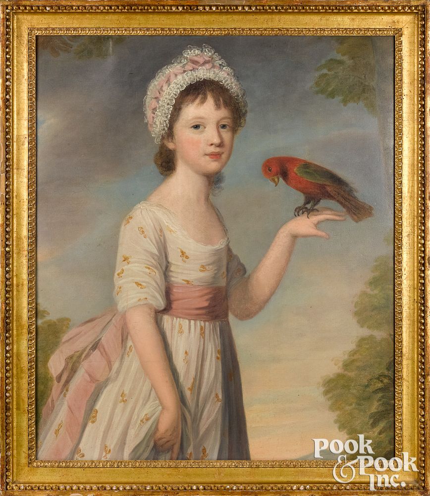 Appraisal: English oil on canvas portrait of a young girl English