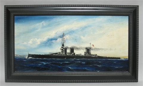 Appraisal: J GLENDINNING ROYAL NAVY HMS LION Oil on canvas x