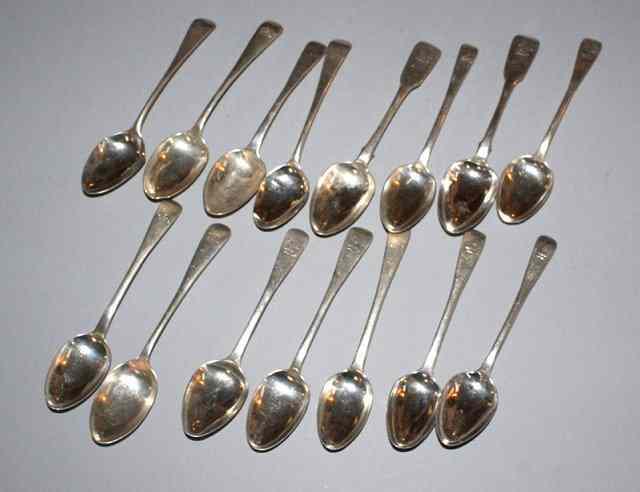 Appraisal: A COMPOSITE SET OF THIRTEEN OLD ENGLISH PATTERN TEASPOONS varying