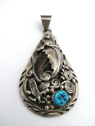 Appraisal: Sterling Pendant With Bear Claw and turquoise Initialed VM and