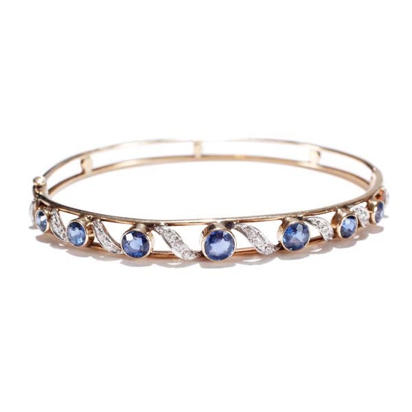 Appraisal: Ladies Vintage K Yellow Gold Sapphire and Diamond Bangle Bracelet