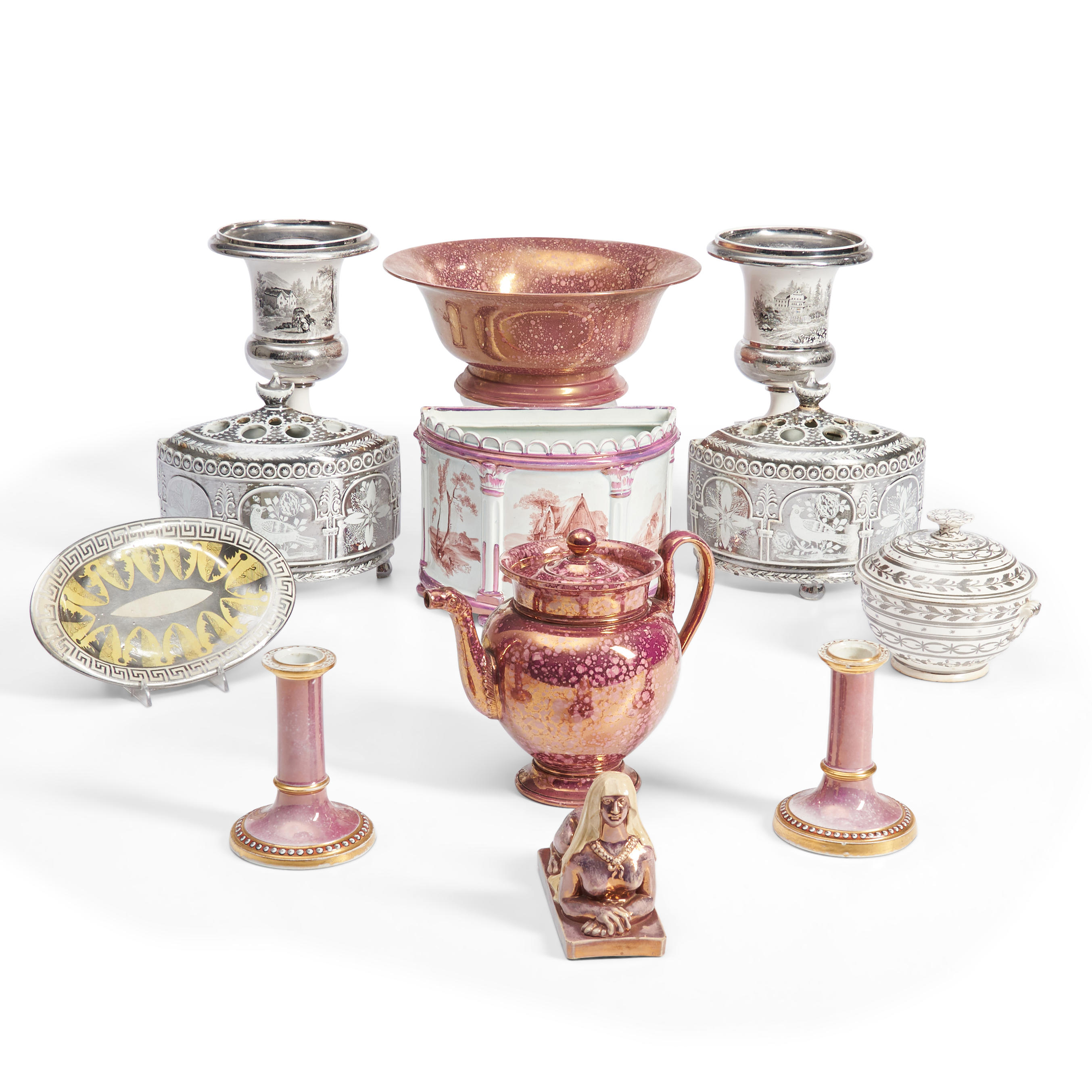 Appraisal: GROUP OF ENGLISH FRENCH LUSTRE ITEMS including a pair of