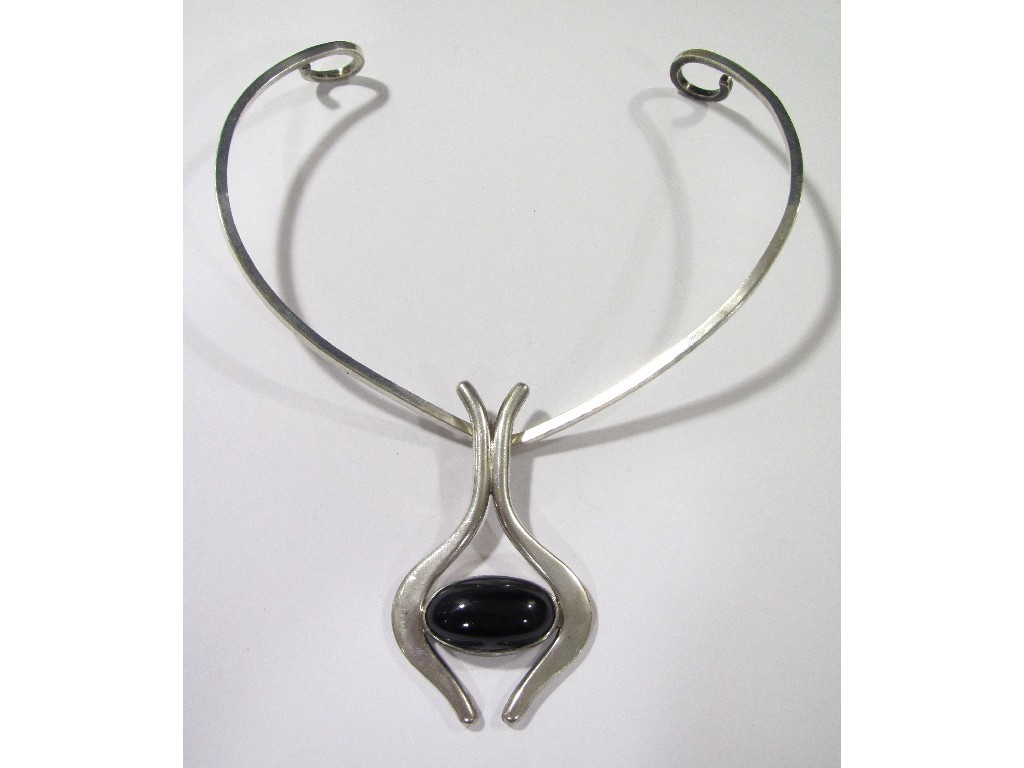 Appraisal: s Scandinavian silver cabochon amethyst set necklace