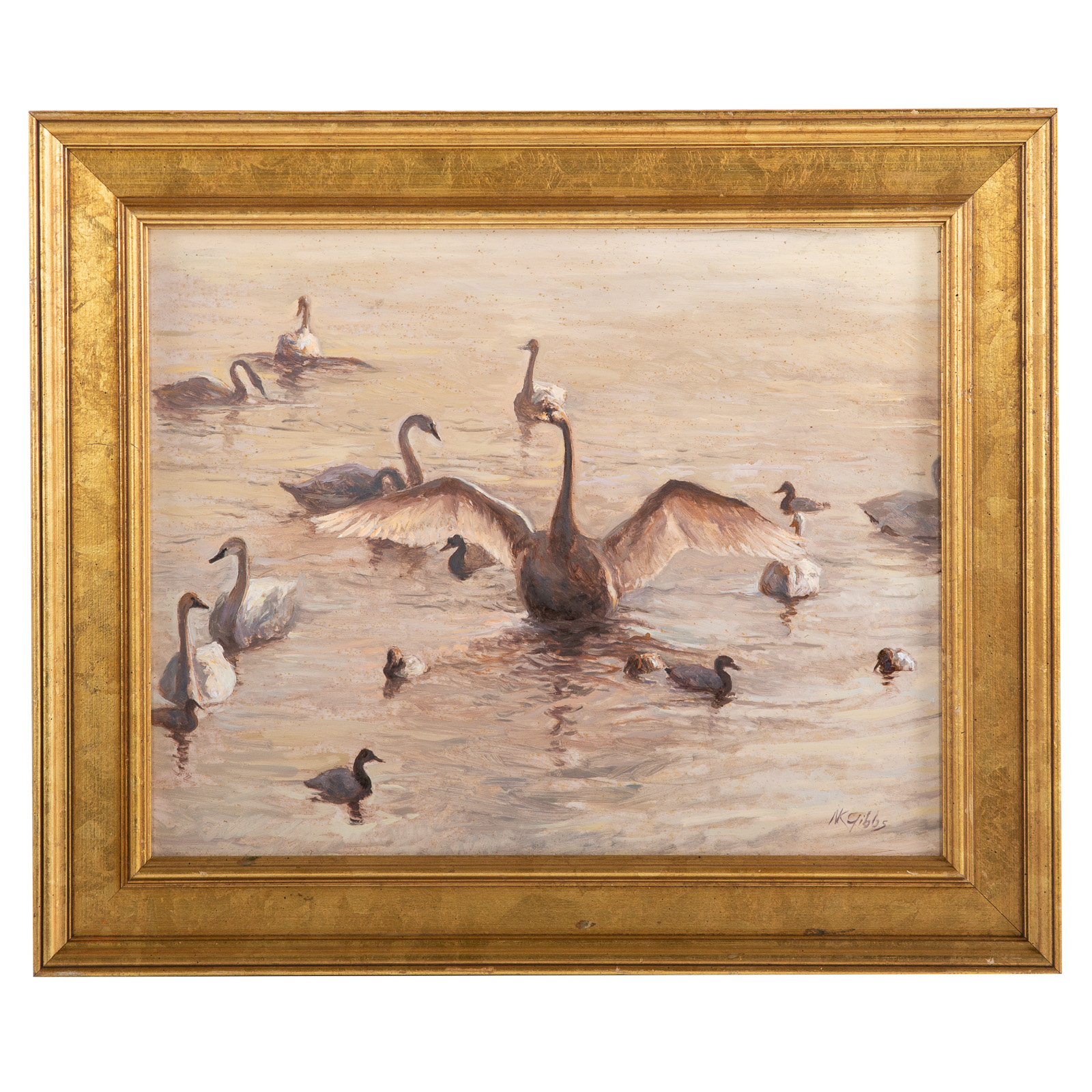 Appraisal: NATHANIEL K GIBBS SWANS AND DUCKS OIL American - Oil