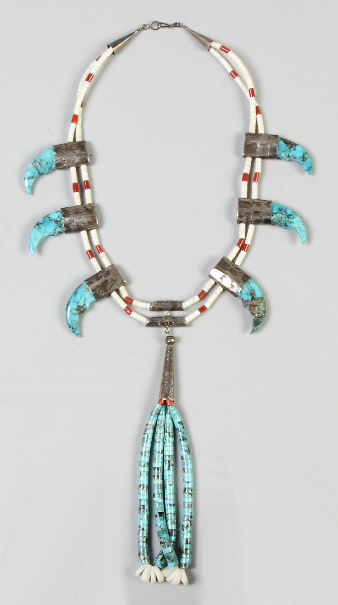 Appraisal: Turquoise Beaded Silver Necklace Sgn WP