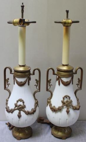 Appraisal: Pair of Parian Bronze Mounted Urns as Lamps From a