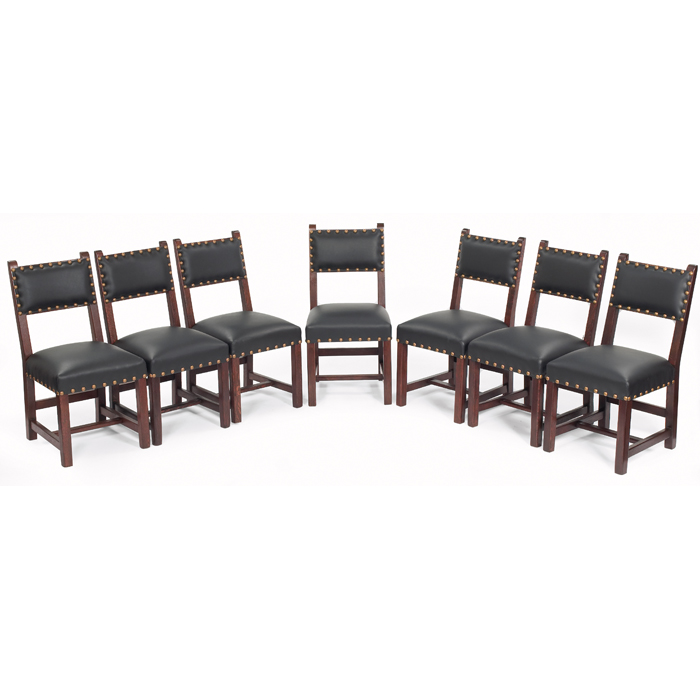 Appraisal: Arts and Crafts dining chairs set of seven recovered leather