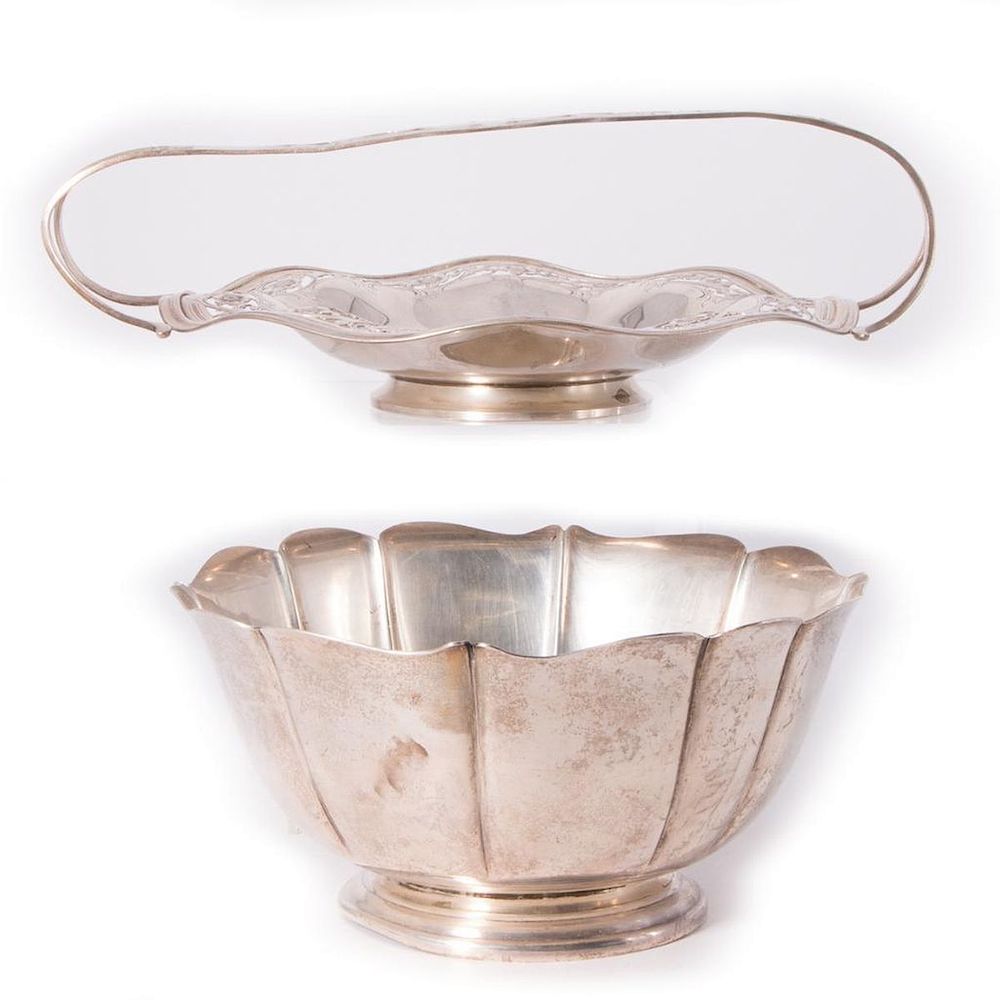 Appraisal: Sterling Bowl and Sterling Bon Bon Basket Scallop shape sterling