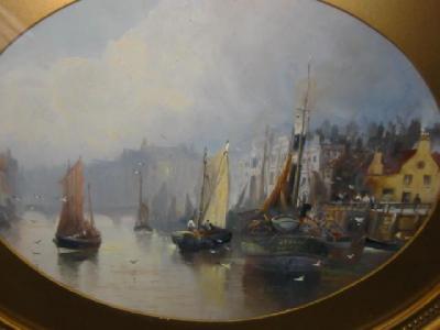 Appraisal: WALTER MEEGAN Whitby Harbour with Fishing Boats signed W Linsley