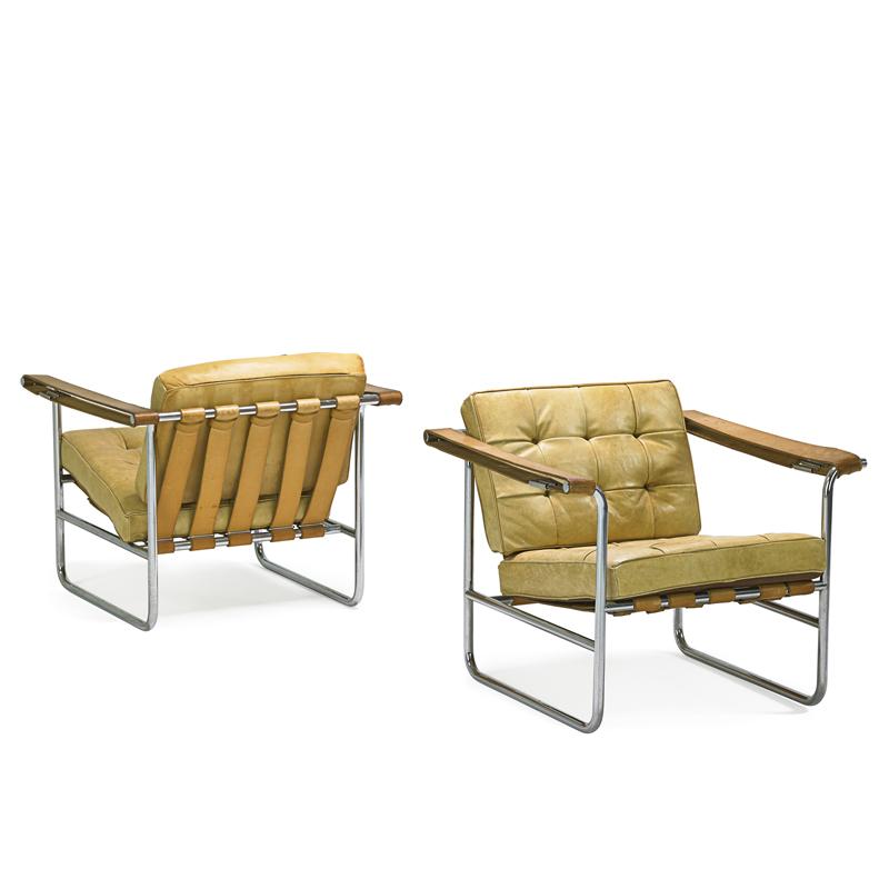 Appraisal: HANS EICHENBERGER Pair of lounge chairs Condition Report Light oxidation