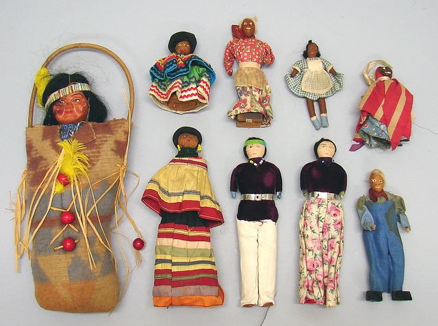 Appraisal: Lot of black and Native American dolls Black - pecan